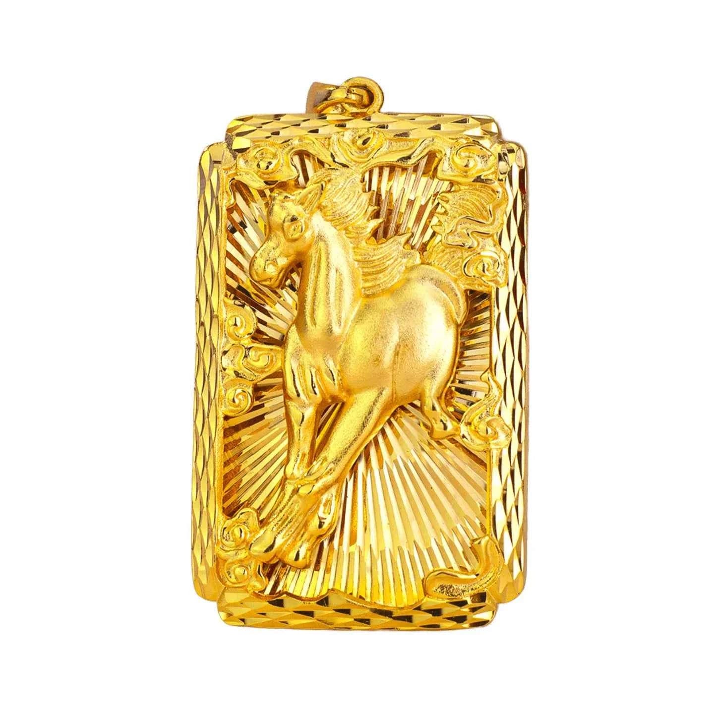 Luxury 24K Pure Gold Horse Pendant Necklace for Men - Symbol of Success