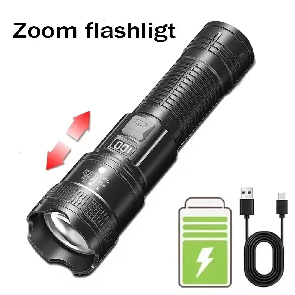 3000000LM Super Bright Flashlight Built-in Battery Rechargeable LED Flashlights High Power Torch Lamp for Camping Lantern