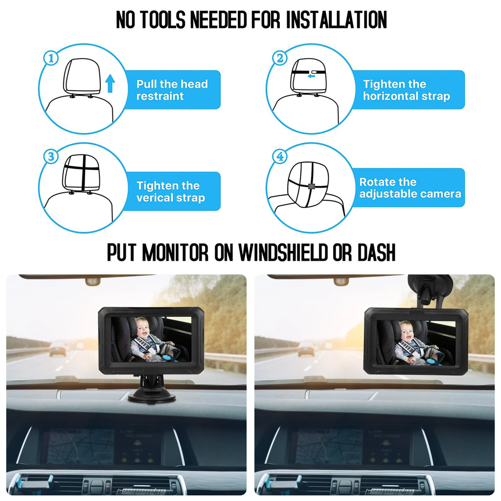 Baby Car Mirror 1080P Monitor with Camera USB Plug 4.3" Baby Camera With Night Vision 150°Viewing Angle for Infants Kids Pets