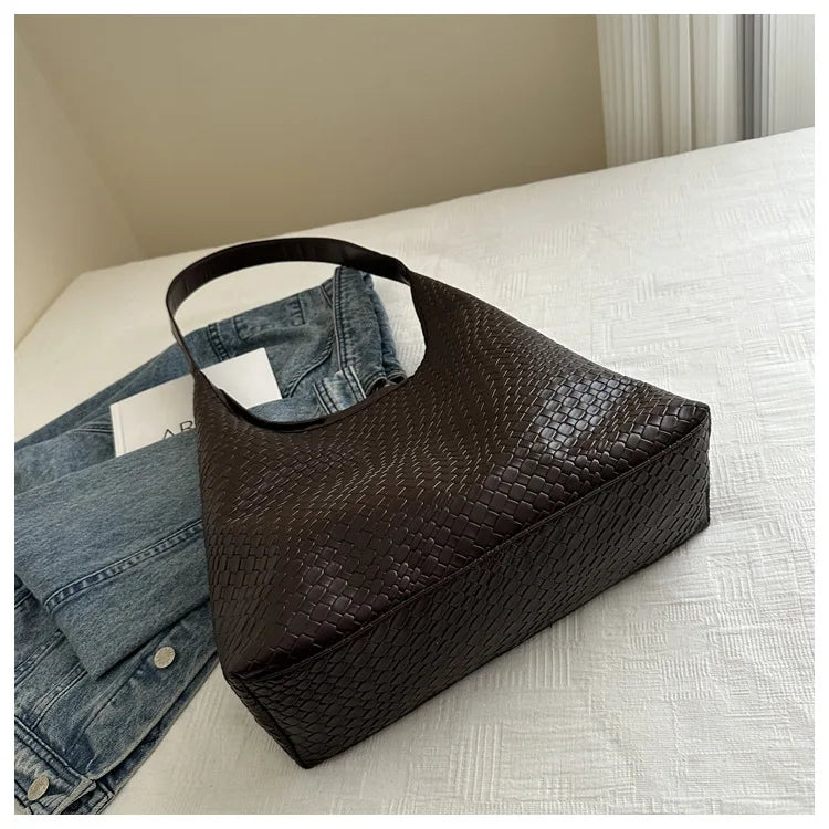 Women's Retro Artificial Leather Woven Pattern Shoulder Bag,Large Capacity Tote Bag,Casual Armpit Bag, Large Tote Bag,Daily Work