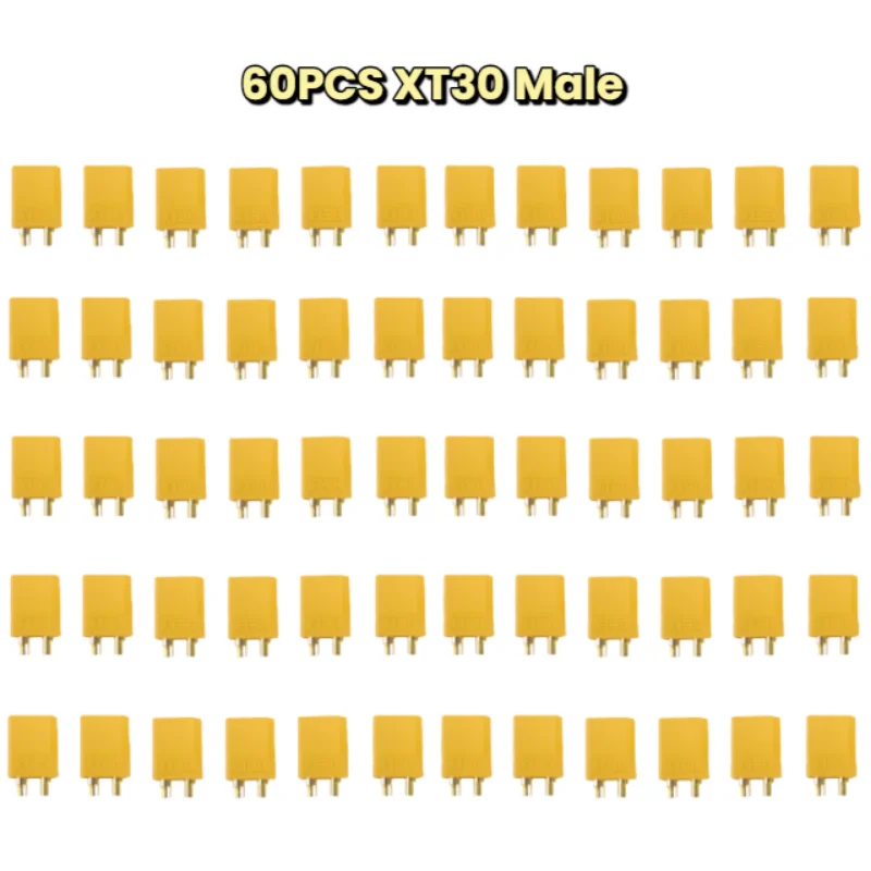 60pcs XT30 Male/Female Bullet Connector Pairs for RC Lipo Battery Motor 15A/30A 18AWG Yellow Plug for Quadcopter FPV Drone