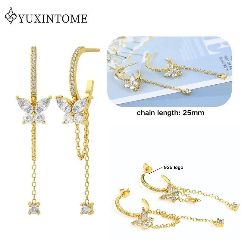 Women's 925 Sterling Silver Ear Needle Crystal Zircon Water Droplets Stud Hoop Gold Huggie Earrings Premium Luxury Party Jewelry