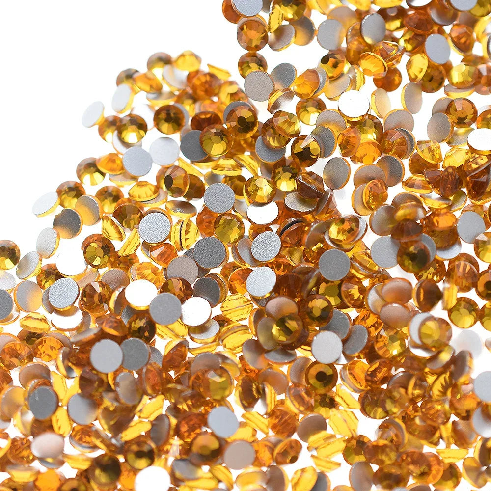 SS4-40 Yellow Citrine Glass Non HotFix Rhinestones Flatback Crystal Strass Glitter for DIY Manicure 3D Nail Art Fabric Garment