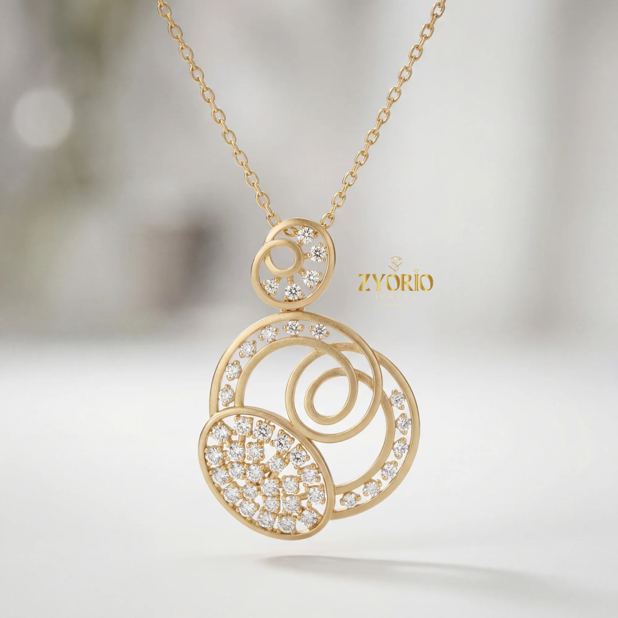 Sterling Silver Triple Circle Diamond Pendant Necklace Modern Luxury Jewelry for Engagement Wedding Anniversary Party