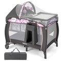 4-in-1 Portable Baby Playard with Bassinet, Changing Table, Canopy & Toys for Newborns to Toddlers (Pink)