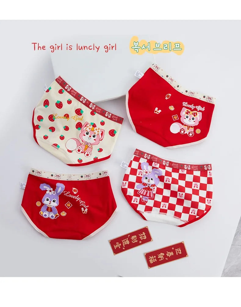 4PCS Soft Underwear Cartoon Children's Cotton Girl Panties Briefs Cute Shorts Panties for Girls Underwears Clothing Mother Kids