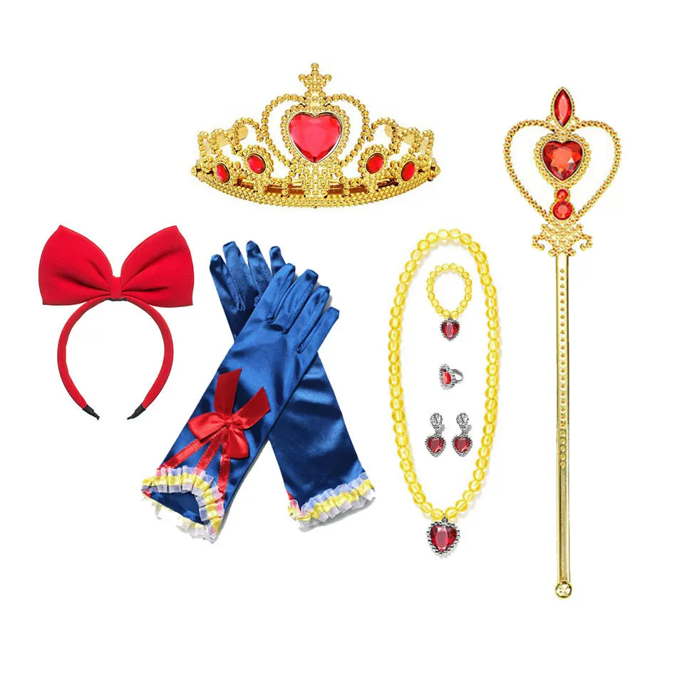 Girl Princess Costume Accessories Gloves Wand Crown Jewelry Set Princess Wig Braid Princess Dress Costume Cosplay Accessories