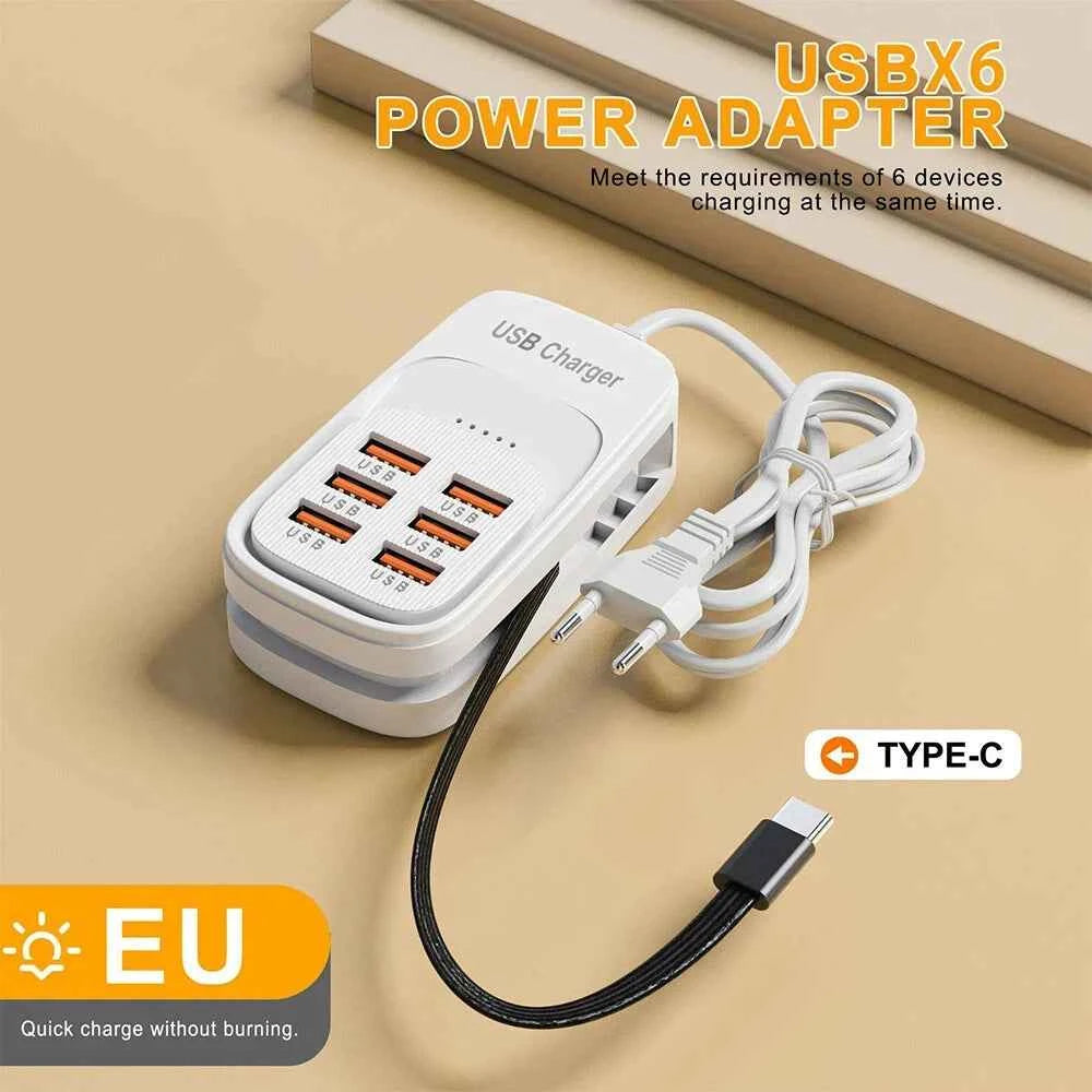 Fast USB Charger 6 in 1 Power Strip Desktop Charging Station Fast Charging Cord EU/UK/US Plug USB HUB Adapter Socket 3PD 3USB