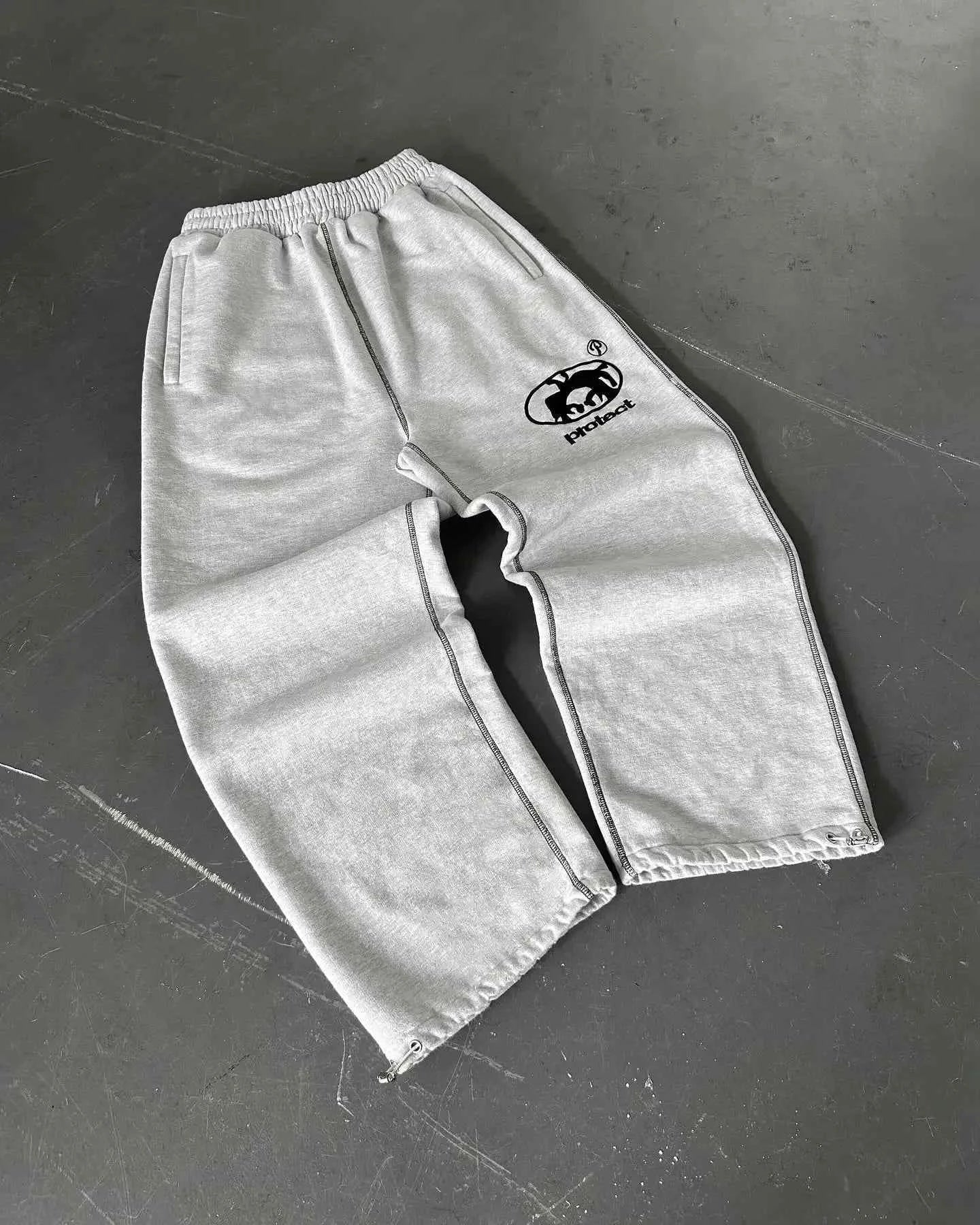 Y2K Retro Straight Pants Tracksuit Streetwear Pants Personalized Pant Leg Zipper Embroidery  Hip Hop Casual Joggers Men Pants