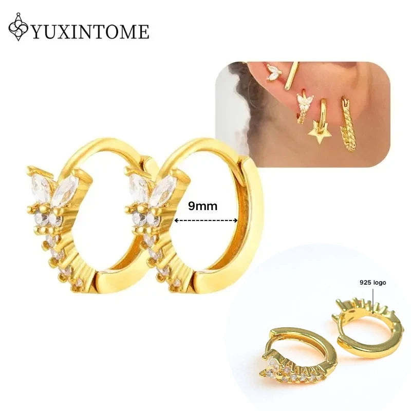 Women's 925 Sterling Silver Ear Needle Crystal Zircon Water Droplets Stud Hoop Gold Huggie Earrings Premium Luxury Party Jewelry
