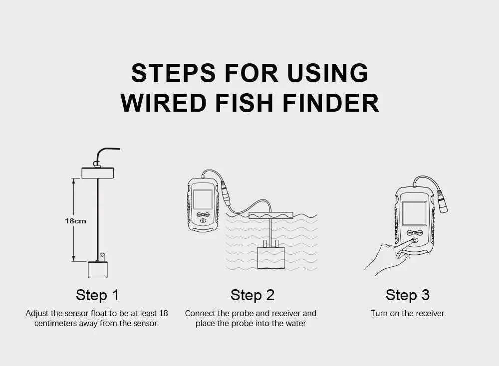 FFC1108-1 Alarm 100M Portable Sonar Fish Finders 45 degrees Sonar Coverage Echo Sounder Alarm Transducer Lake Sea Fishing