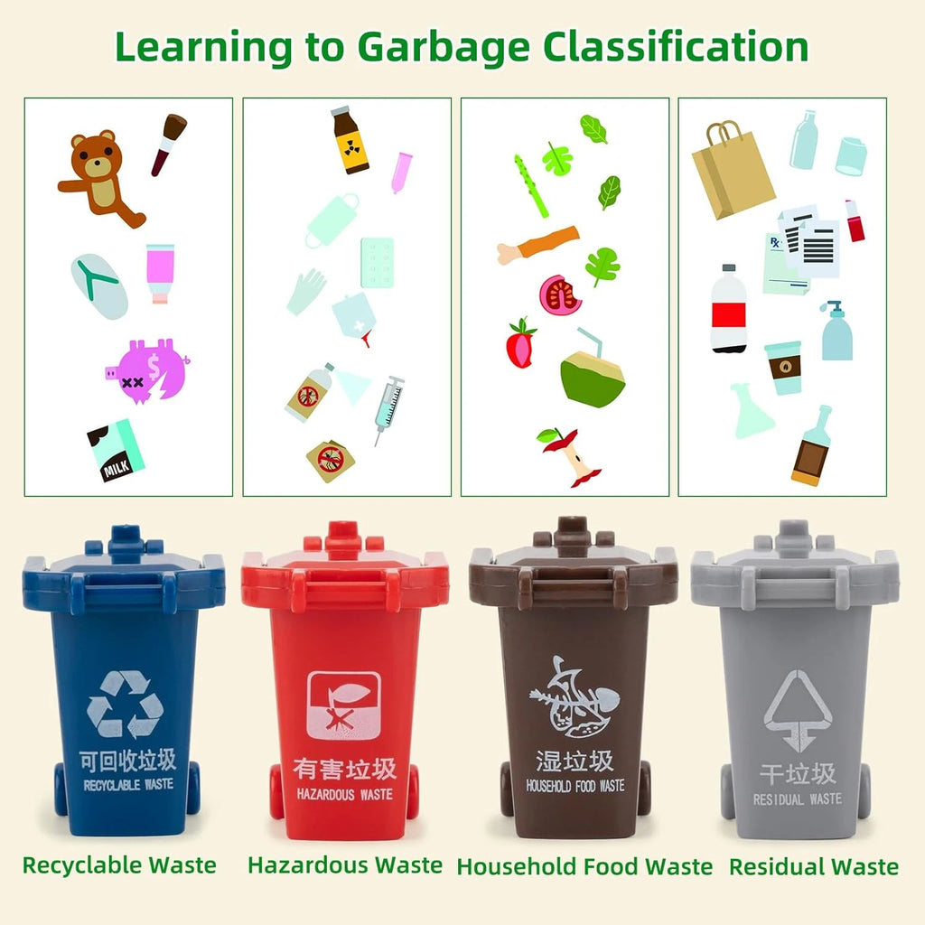 Realistic Garbage Truck Toy Set with Trash Can & STEM Learning Cards | 6+ Years Interactive Pull-Back Vehicle for Boys & Girls,