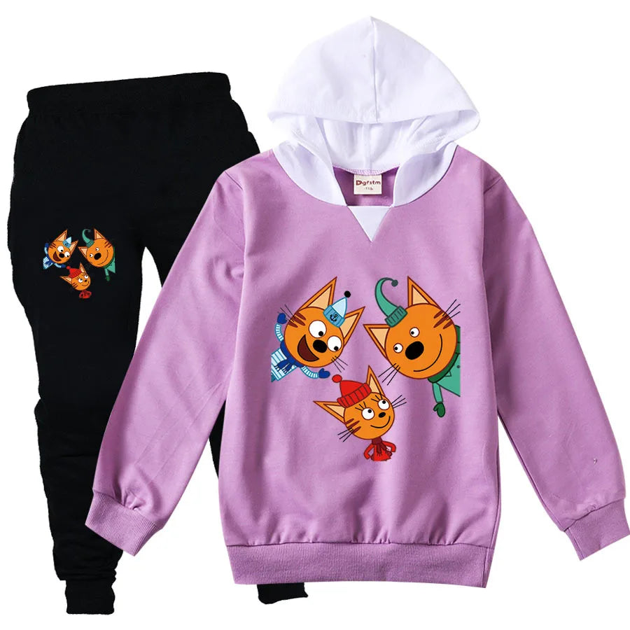 Kid-e-cats Clothes Kids Russian Три Кота My Family Three Happy Cats Hoodie Girls Outfits Children's Sets Boy Clothing