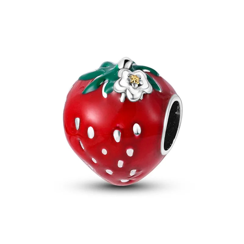 New 925 Silver Color Strawberry Cherry Fruit Series Charms Beads Fit 3mm 925 Original Bracelets DIY Birthday Jewelry Gifts