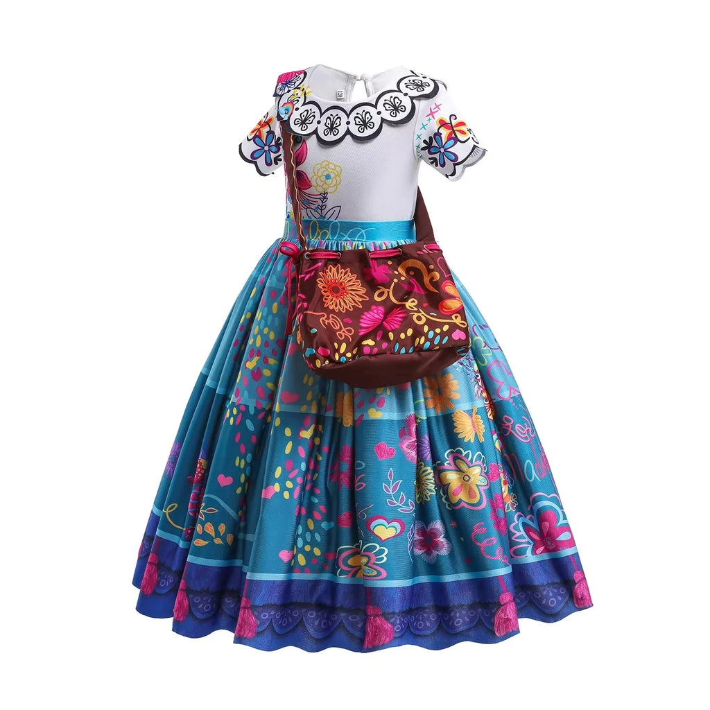 Mirabel Princess Dress For Girls Halloween Cosplay Encanto Costume Kids Birthday Gift Party Dress With Bag Girls Evening Dress