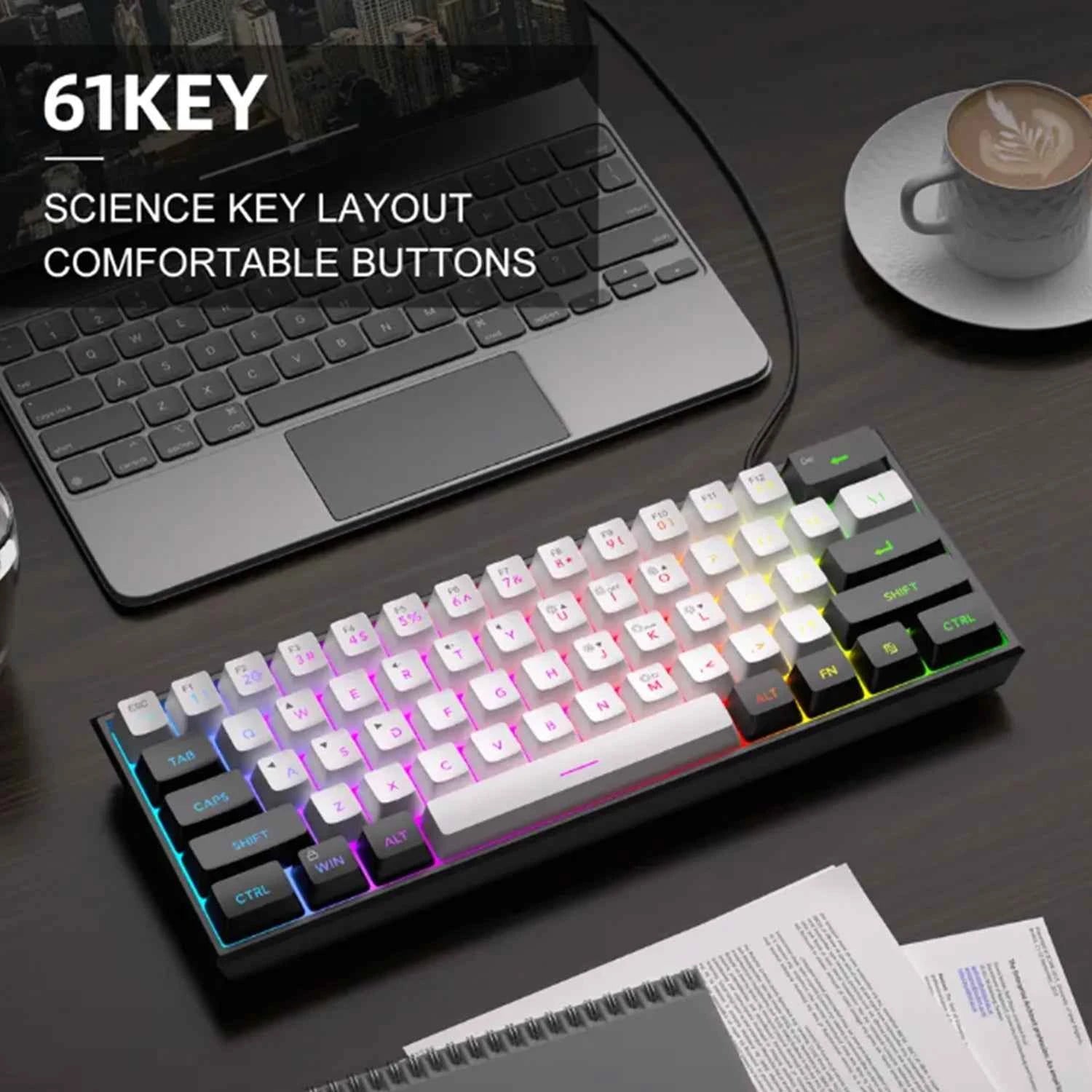 2026 new Mini 60% Compact Wired Keyboard 61 Keys RGB Backlight Membrane Keyboard For Windows PC Office laptop Computer