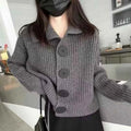 Temperament Fashion Sping Autumn New Sweaters Coats New Women Solid Lapel Button Korean Casual Long Sleeve Cardigan Knitted Tops