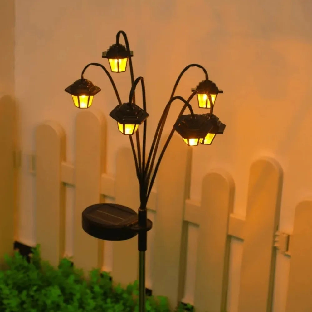 1pc Retro Lantern Decorative Light Waterproof Street Lawn Lamp Solar Garden Lights 6LED Holiday Party Lamp