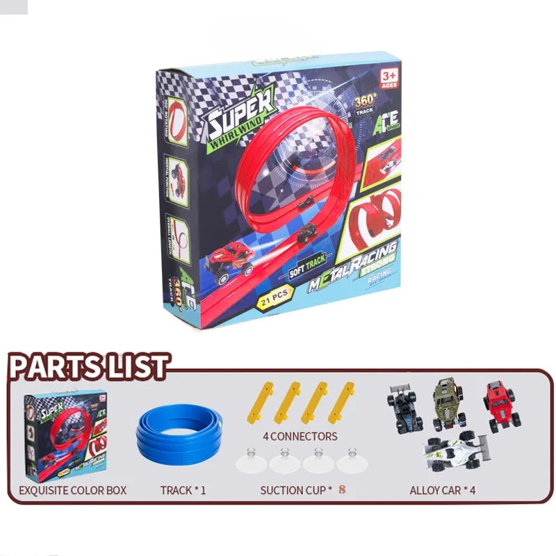DIY Assembled Soft Track Car with Inertia Return for Kids  Rolls Up Portable DIY Racetrack Birthday Gifts for children