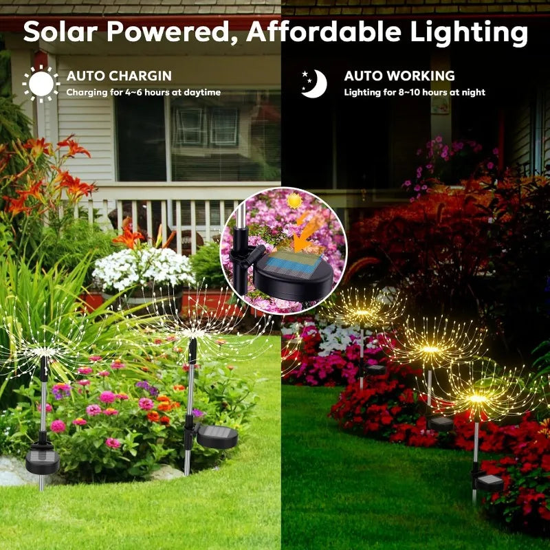 Solar Garden Lights Outdoor Waterproof Firework Lights Sparkles Landscape Fairy Light Decorations Light Yard Patio Pathway