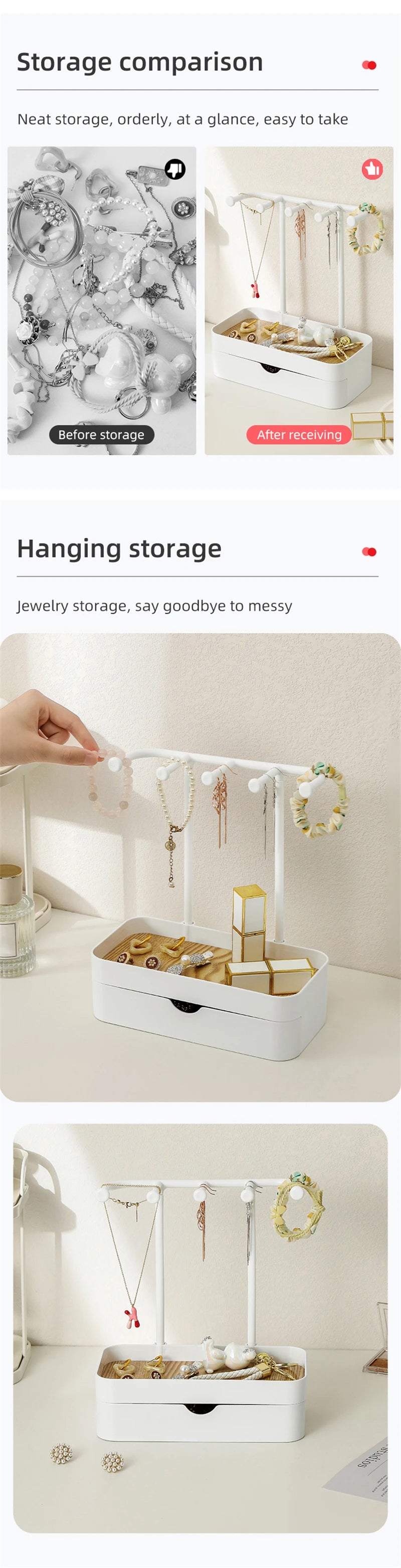Jewelry Organizer Display Stand Rack With Wooden Tray For Earrings Bracelet Necklaces Rings Storage Hanging Organizer Holder