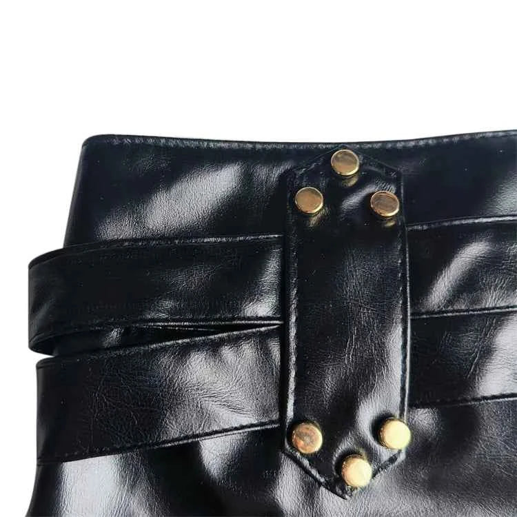 Vintage Nightclub Sexy Low Waist Pu Leather Belt Ultra Shorts Boots Women's Fashionable Versatile Female Dressing Shorts