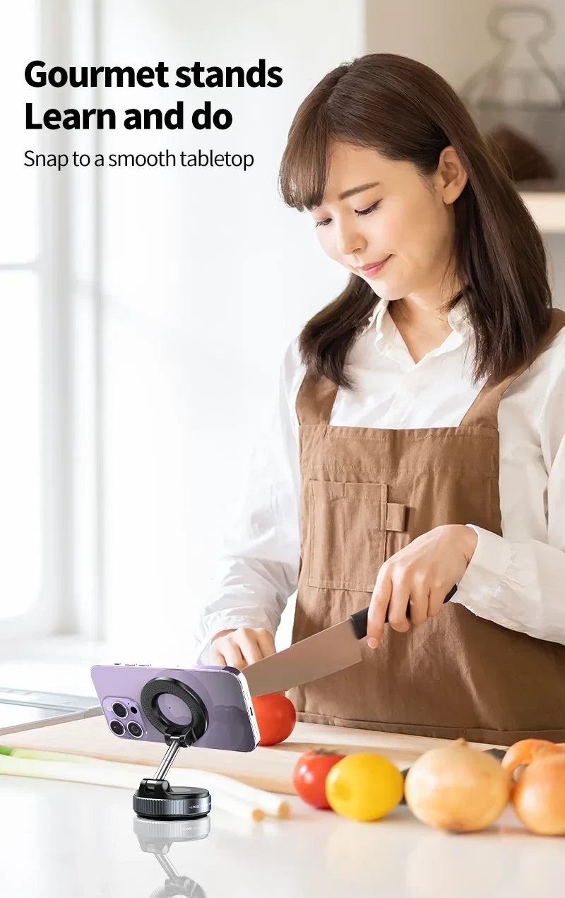 Rotating Folding Magnetic Phone Holder Vacuum Suction Mag Stand for Car Navigation Gym Kitchen - Universal GPS Streaming Bracket
