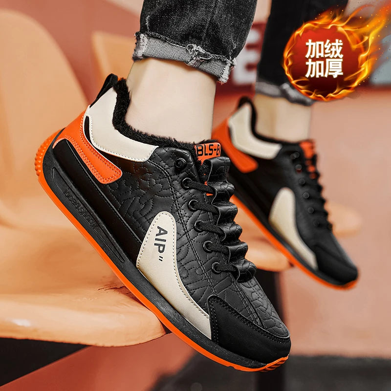 Winter Men's Shoes Casual Running Shoes Trendy Versatile Anti-Slip Sports Cotton Shoes with Plush for Warmth Wear-resistant