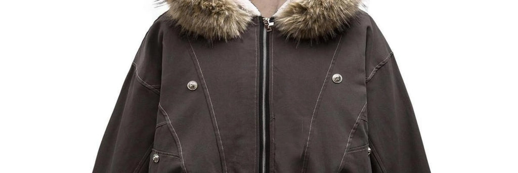Y2K New American Cleanfit Fur Collar Imitation Mink Fur Hooded Cotton-padded Jacket Men Gothic Retro Hip-hop Short Tooling Coat