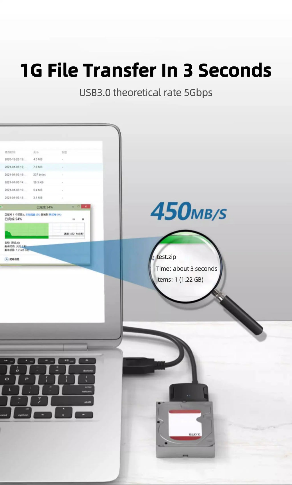 TEUCER SATA to USB 3.0 Cable USB to SATA Hard Drive Adapter Converter for 2.5" 3.5" SSD HDD Hard Drive Disk with Power Adapter