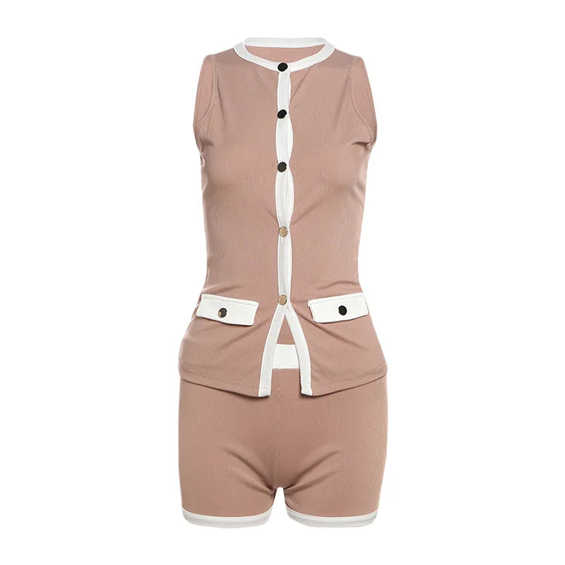 Sisterlinda Spring Release Junior Fashion Mini Sexy High Street Short Suit K25S63285 Girl Knit Solid Slim Sleeveless Vest Suit