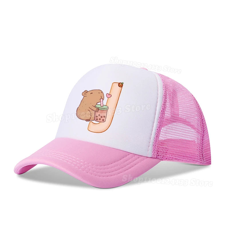 Capybara Cute Baseball Cap Girl Women Letters A-Z Anime Printed Hat Outdoor Casual Sunshade Summer Kids Boys Cap Kawaii Gift Hot
