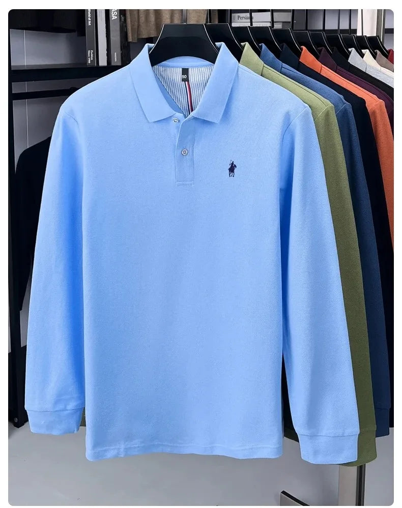 100% cotton high-end brand long sleeve polo shirt new Paul pony embroidery luxury comfort men's business leisure lapel T-shirt
