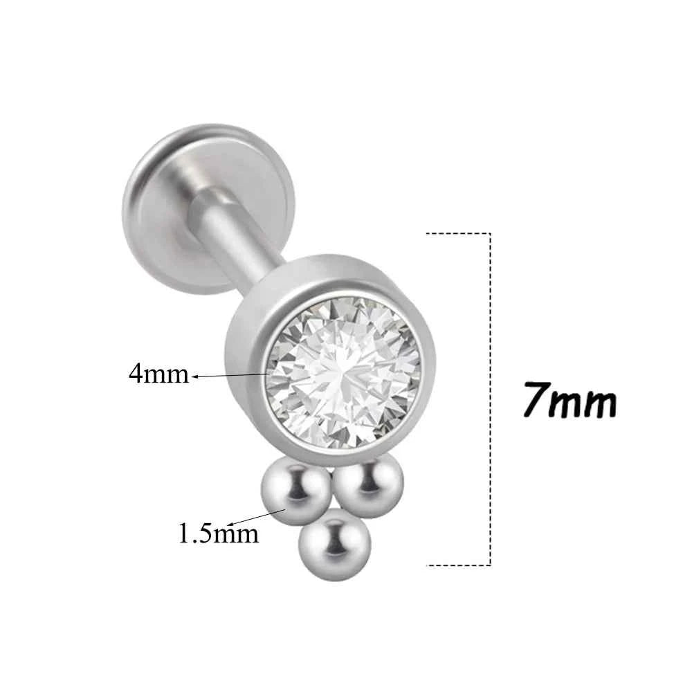 1PC Surgical Steel  Silver Color Labret Flat Base Ear Studs Crystal Cluster Helix Tragus Cartilage Piercing Jewelry 16G