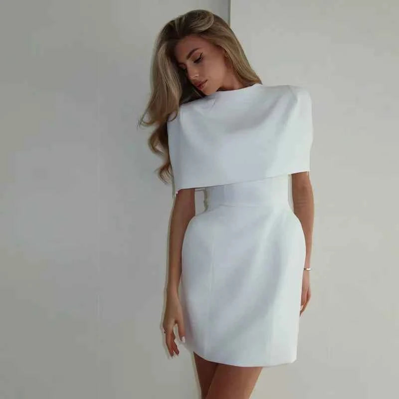 Cinching Waist Solid Mini Dresses Women Elegant Cap Sleeves Slim Fit Short A Line Dress 2025 New Summer Vacation Party Gowns