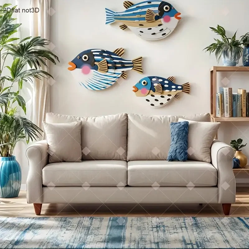 1 Set of Colorful Wooden Ocean Art Wooden Sea Fish Shells Starfish Farmhouse Style Decor Living Room Bedroom Wall Art Decoration
