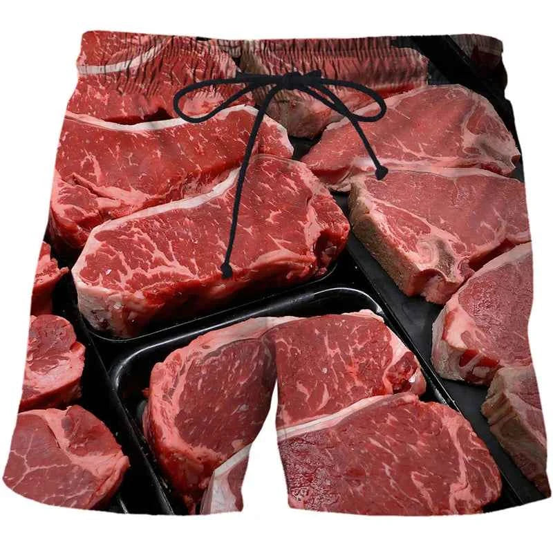 Sausages Food Graphic Beach Shorts Men Short Pants 3D Cheese Printed Elastic Waist Board Trunks Swimsuit homme 2023 Ice