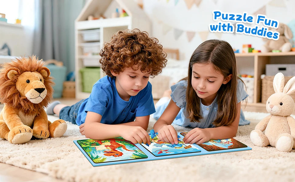 Dinosaur Magnetic Jigsaw Puzzles for Kids 3 In 1 Travel Puzzles Toys Montessori Educational Games Girls Boys Birthday Gifts