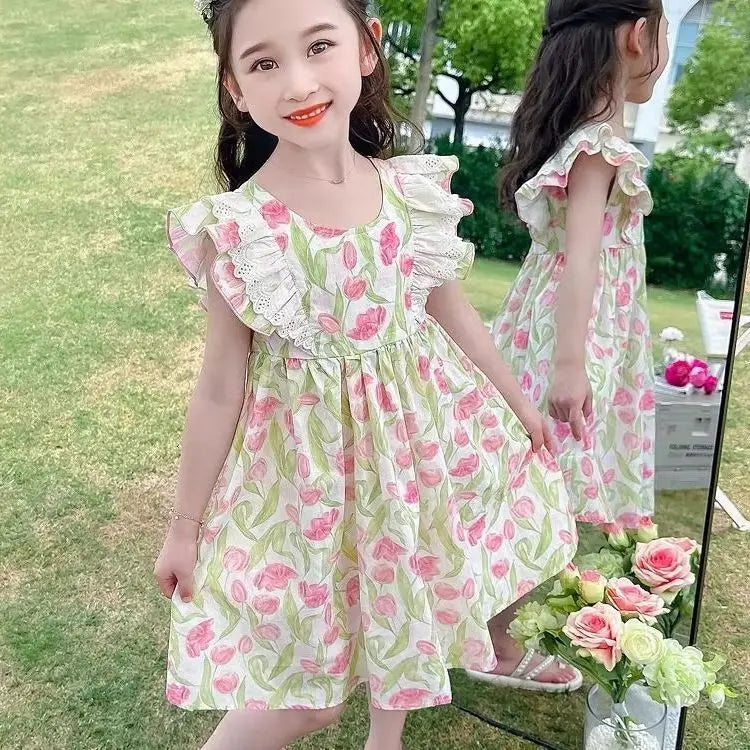 Girls Dress Summer Clothes Hanfu Fashion Children's Vintage Net Yarn Dress Kids Girls Dresses for School Wedding of 12 Years Old