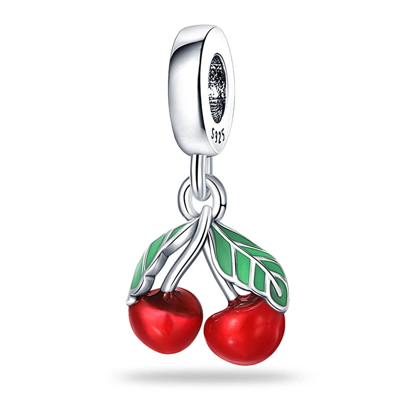 New 925 Silver Color Strawberry Cherry Fruit Series Charms Beads Fit 3mm 925 Original Bracelets DIY Birthday Jewelry Gifts