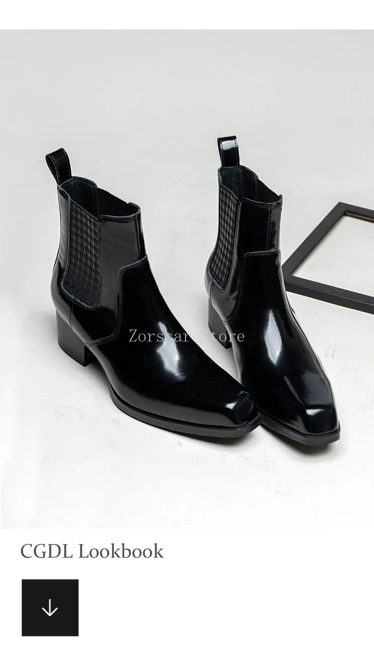 Autumn Winter New Mens 5 CM High Heels Warm Genuine Leather Ankle Boots Shoes Men Business Dress Work Boots Black Wedding Shoes