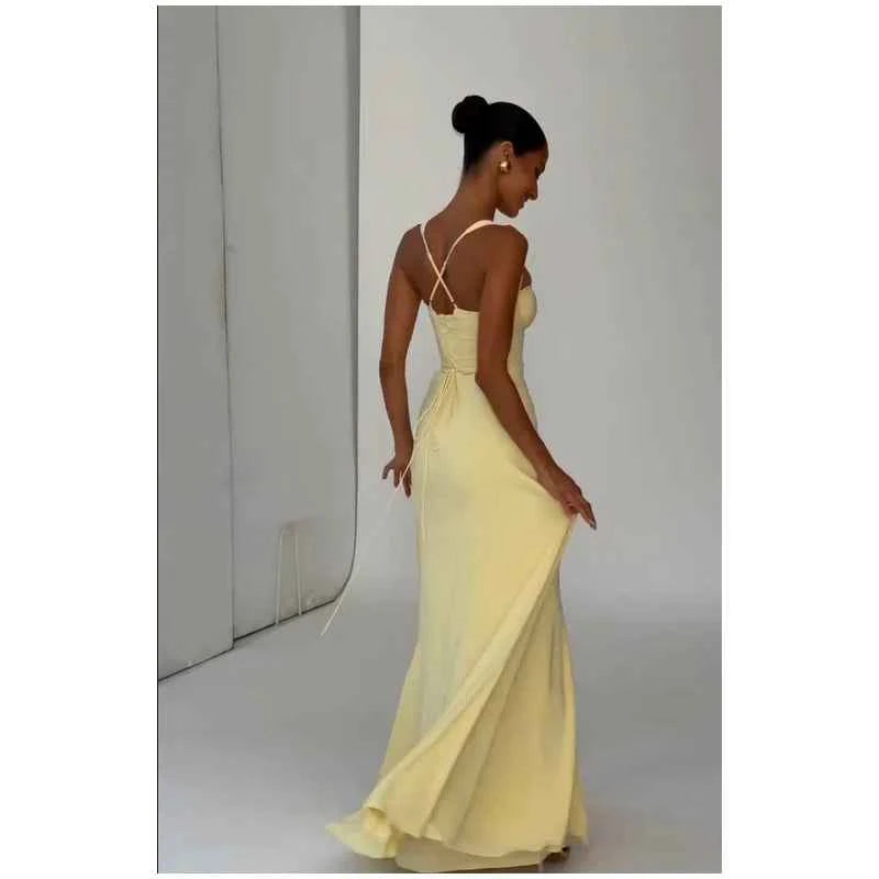 Lady Sexy Strapless Split Solid Pleated Dress Women Chic Backless High Waist Off-shoulder Dresses 2026 New Evening Party Gowns