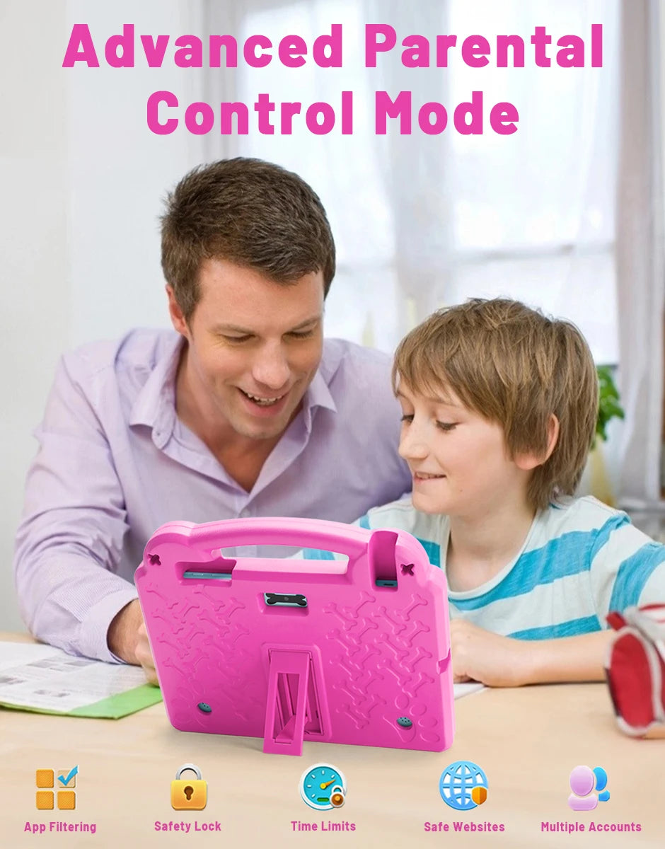 Kids Tablet Android 15 Tablet 10.1inch for Kids with Protective Case Octa-Core 8GB 64GB 1TB Expand Dual Camera Parental Control