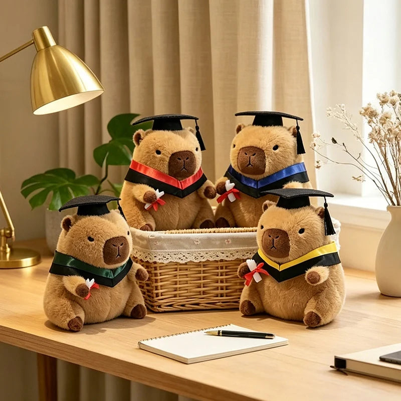 23cm Cute Graduation Capybara Plush Doll Doctor Cap Bear Animal Plush Stuffed Home Party Decor Gift For Kids Graduation Gifts
