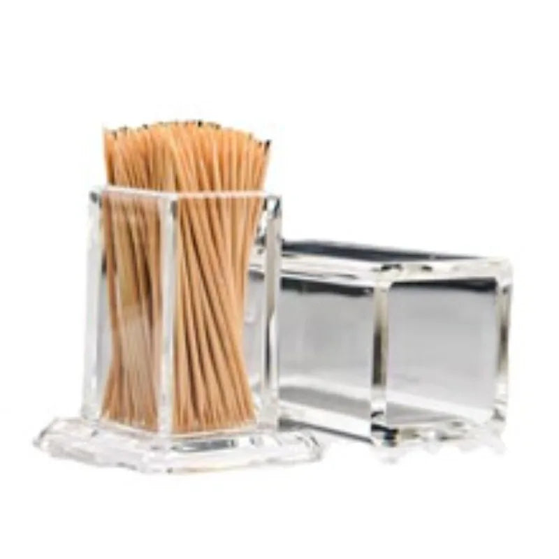 Acrylic Material Transparent Square Dustproof Toothpick Storage Organizer Box With Lid For Home Living Room