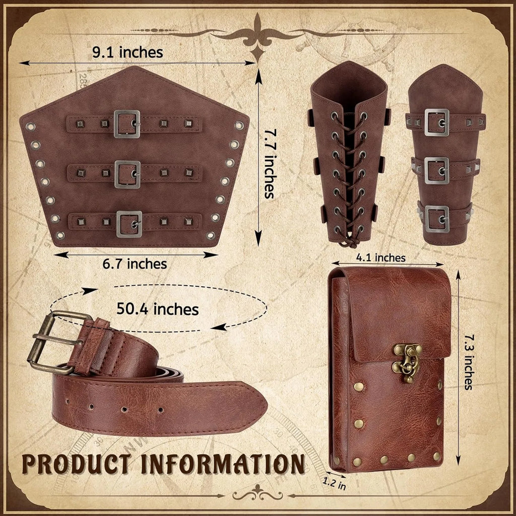 5pcs/4pcs Medieval Renaissance Costume Set Wallet/Belt/Pouch/Keychain Corset PU Leather Belt Wallet Hiking Steunk Viking Cosp