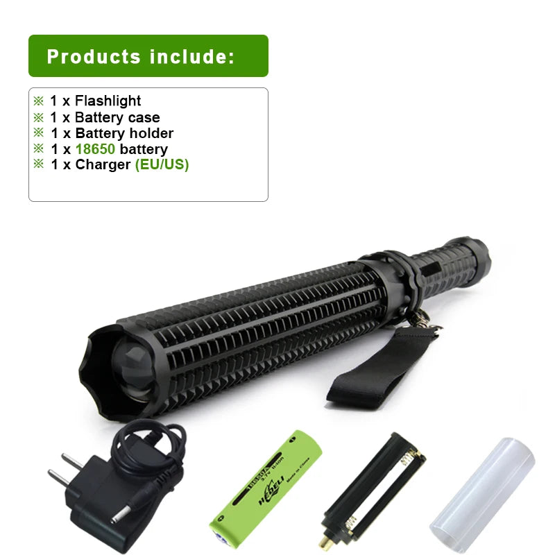 LED Defense Self-defense Flashlight Rechargeable Tactical Long Handle COB Baseball Torch Outdoor Window Breaker Hammer Emergency