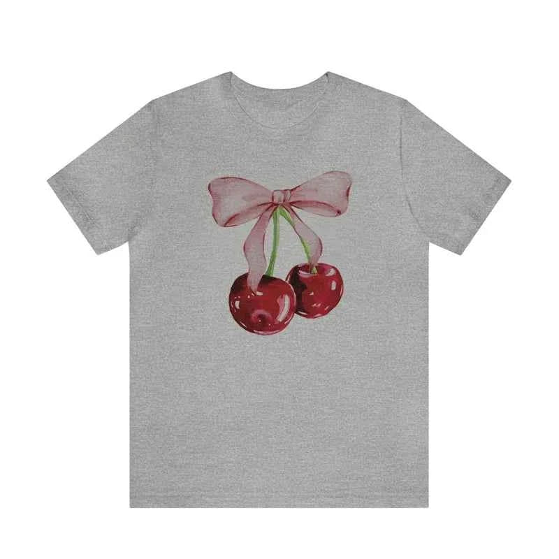 Cherry Bow Printed Women's Vintage T-Shirt Trendy Cute Coquette Tee Shirt Short Sleeve Cottagecore Aesthetic Tops Female Clothes