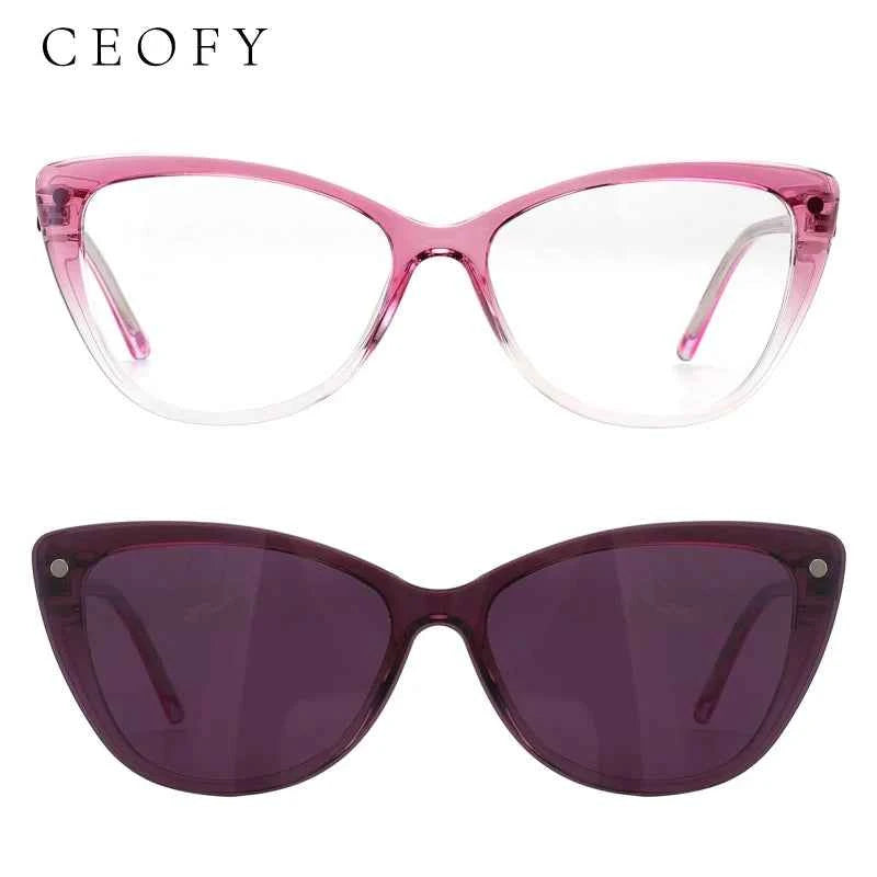 Ceofy Women Clip On Optical Glasse Frame Polarized Sunglasses Magnetism Vintage Cat Eye Eyewear Eyeglasses Frame High Quality