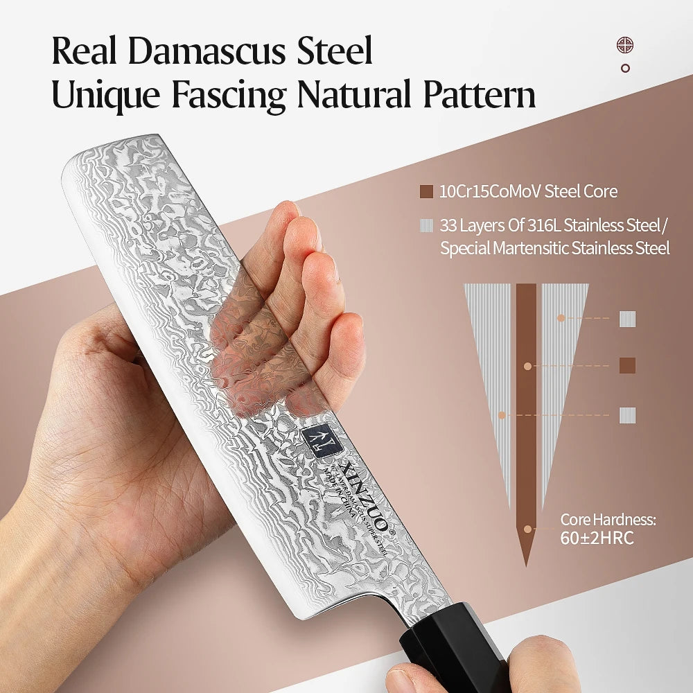 XINZUO 7'' Nakiri Knife Damascus Knife Genuine Vegetable Chopper High Quality Olive Handle Kitchen Novel Kitchen Accessories
